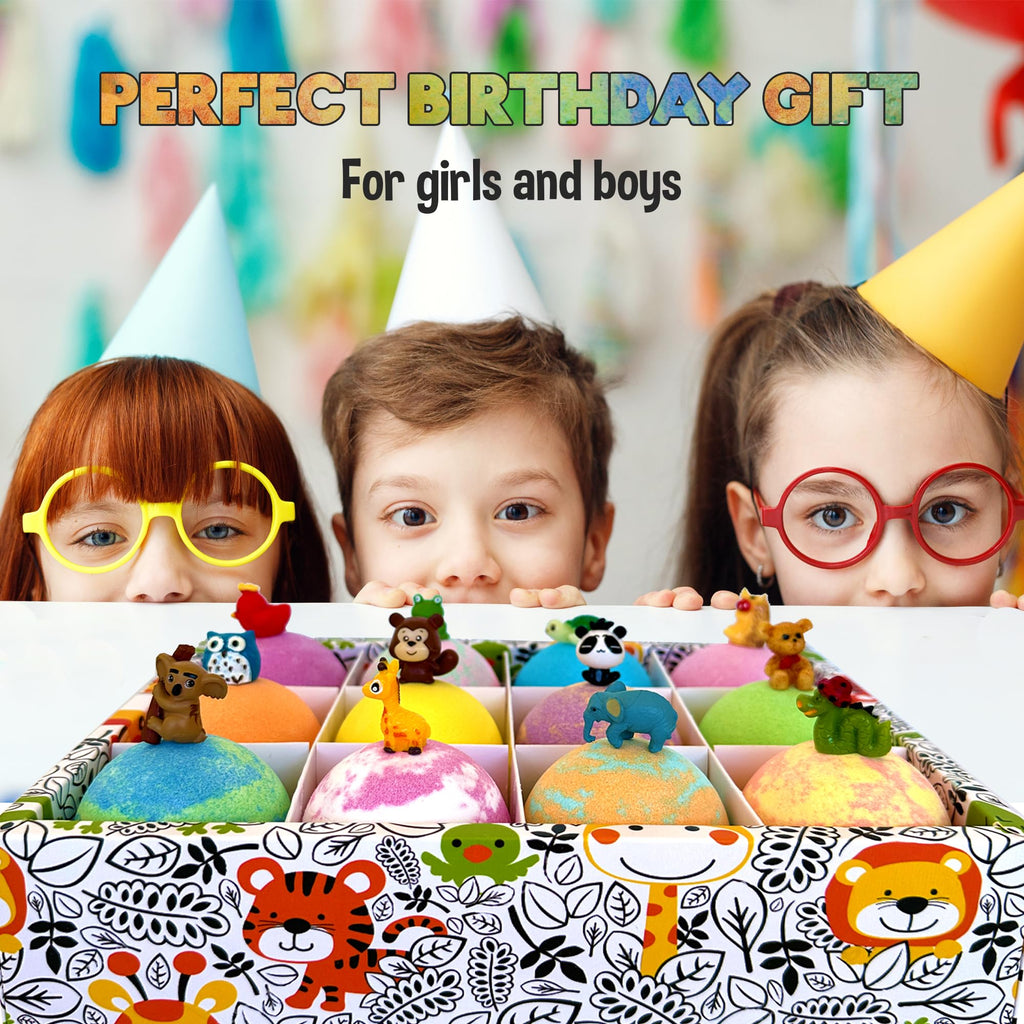 Bath Bombs for Kids with Surprise Inside - Organic, Gentle & Kid Friendly Bubble Bath Fizzies with Toys Inside. Spa Bath Fizz Balls Kit. Fizzy Balls w/Rich Bubbles, Birthday Gifts for Boys, Girls