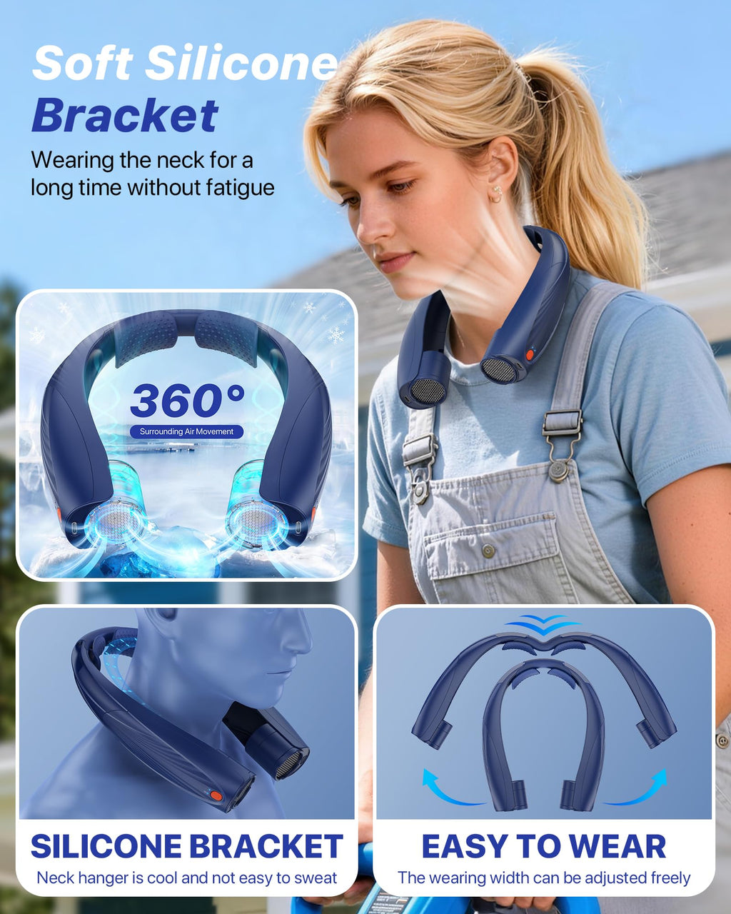 Kesguar Portable Neck Fan, 20H RunTime Cooling Fan, 6 Speeds 360° Airflow Personal Fan, Rechargeable Hands Free with 6000mAh Battery Wearable Fan Gifts for Women Men Outdoor Travel Camping