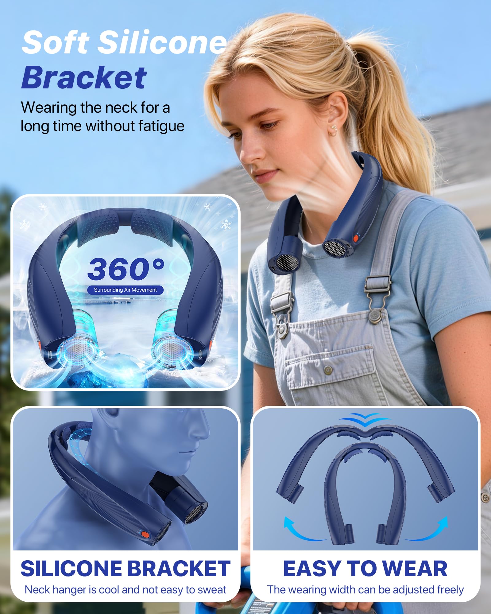 Kesguar Portable Neck Fan, 20H RunTime Cooling Fan, 6 Speeds 360° Airflow Personal Fan, Rechargeable Hands Free with 6000mAh Battery Wearable Fan Gifts for Women Men Outdoor Travel Camping
