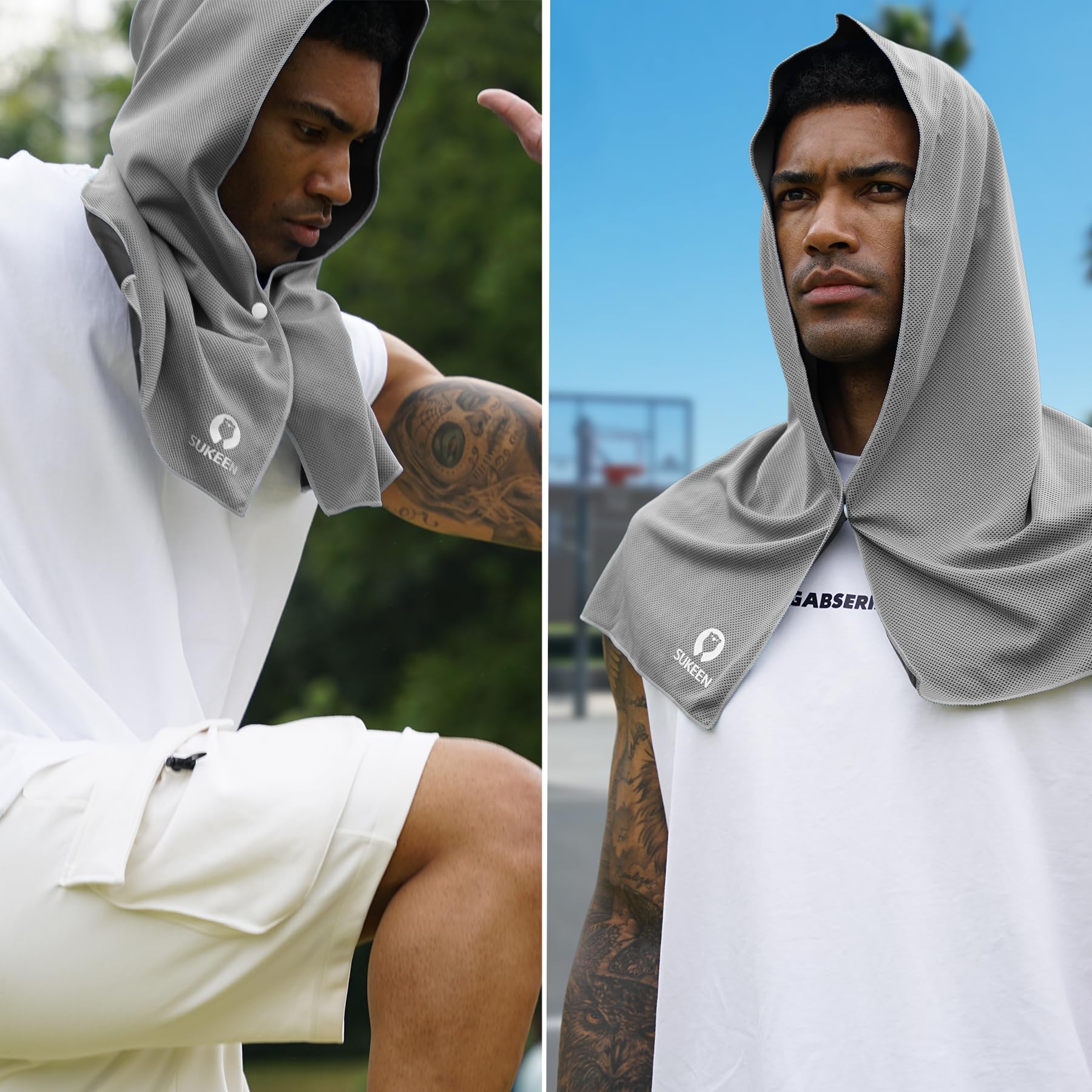 Sukeen Cooling Hoodie Towel, Cooling Towels for Neck and Face Quick Drying Absorbent, UV Protection Cooling Neck Wraps, Sport Workout Camping Cycling Cooling Towel
