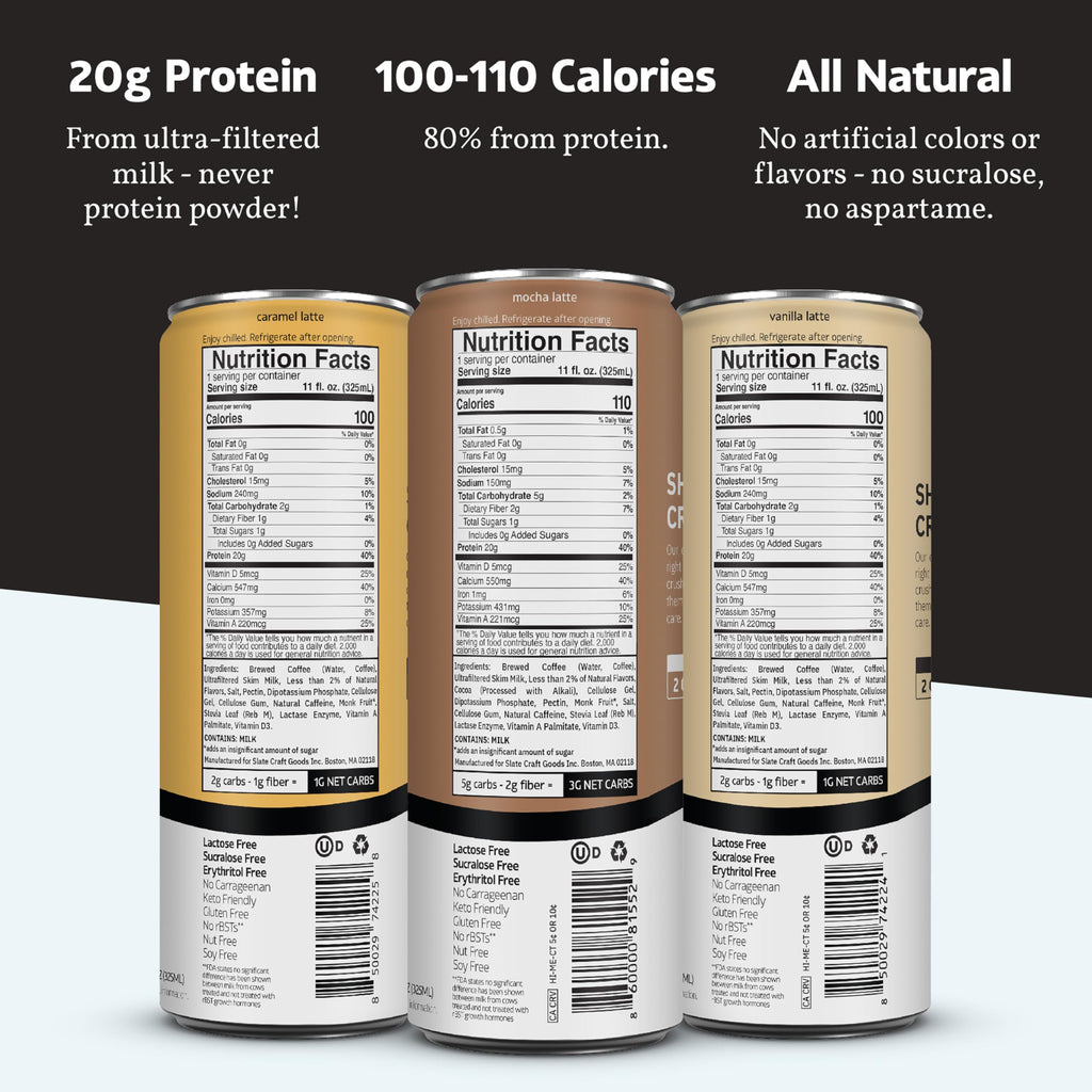Slate Milk High Protein Milk Shake (Classic Chocolate) 12 Cans, 11 fl oz | Lactose Free - 20g Protein - 1g Sugar - 100 Calories - 2g Net Carbs - No Added Sugar - Natural, Breakfast Boost, Post Workout