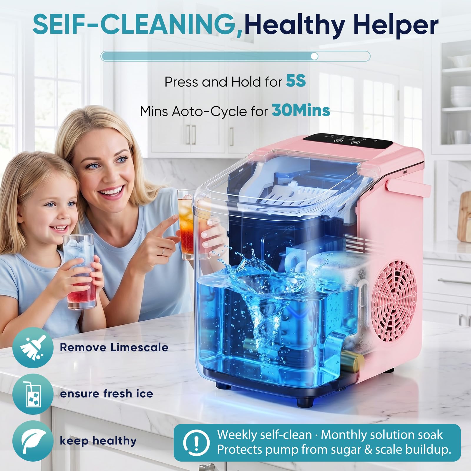 DUMOS Ice Maker Countertop, Ice Machine with Portable Handle, Basket and Scoop, 26lbs Daily, 9 Bullet Cubes in 6-8 Mins, Auto-Cleaning for Home, Kitchen, Office, Outdoors, RV Camping