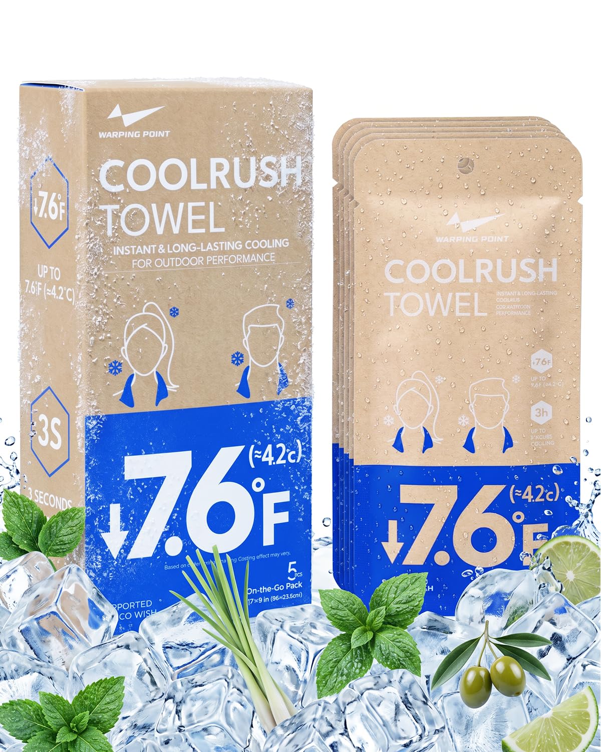CoolRush Towel for Body–10 Pack Individually Wrapped Cooling Wipes | Instant Cooling Neck Wrap, Alcohol-Free Sweat Cooling Towel for Adults | Reusable, Travel, Gym, Music Festival, Camping Essentials