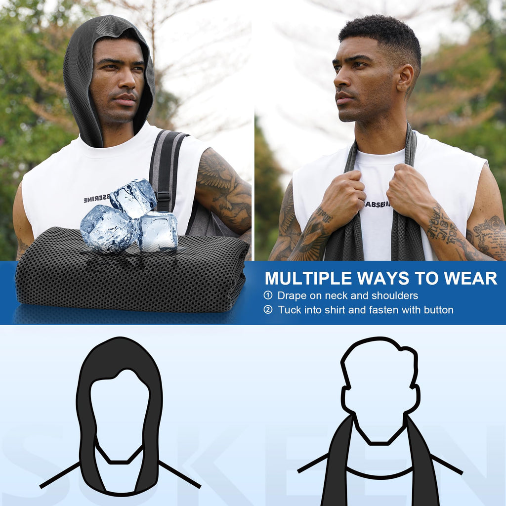 Sukeen Cooling Hoodie Towel, Cooling Towels for Neck and Face Quick Drying Absorbent, UV Protection Cooling Neck Wraps, Sport Workout Camping Cycling Cooling Towel