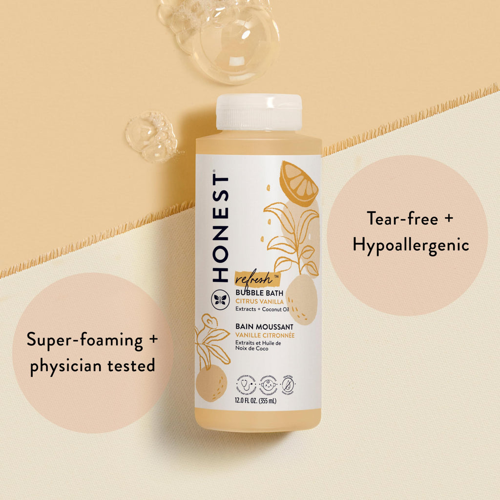 The Honest Company Foaming Bubble Bath & Baby Wash, Tear-Free, Hypoallergenic, Natural Formula, Lavender Calm Scent, 12 fl oz