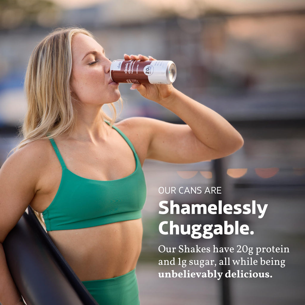Slate Milk High Protein Milk Shake (Classic Chocolate) 12 Cans, 11 fl oz | Lactose Free - 20g Protein - 1g Sugar - 100 Calories - 2g Net Carbs - No Added Sugar - Natural, Breakfast Boost, Post Workout