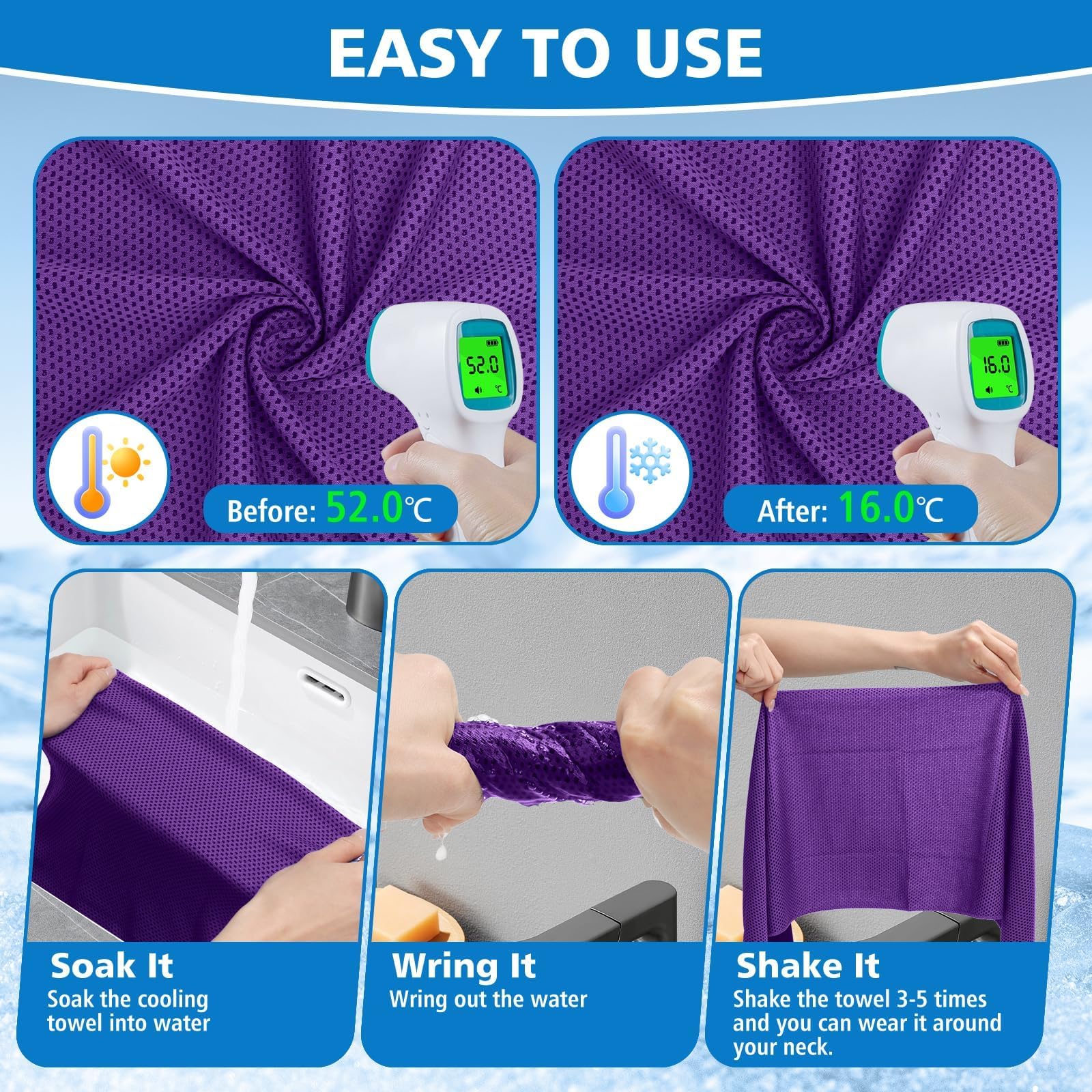 24 Pack Cooling Towels Bulk for Neck and Face 40"x12" Ice Cooling Sweat Rags Microfiber Soft Breathable Soft Chilly Towel for Yoga Golf Sport Running