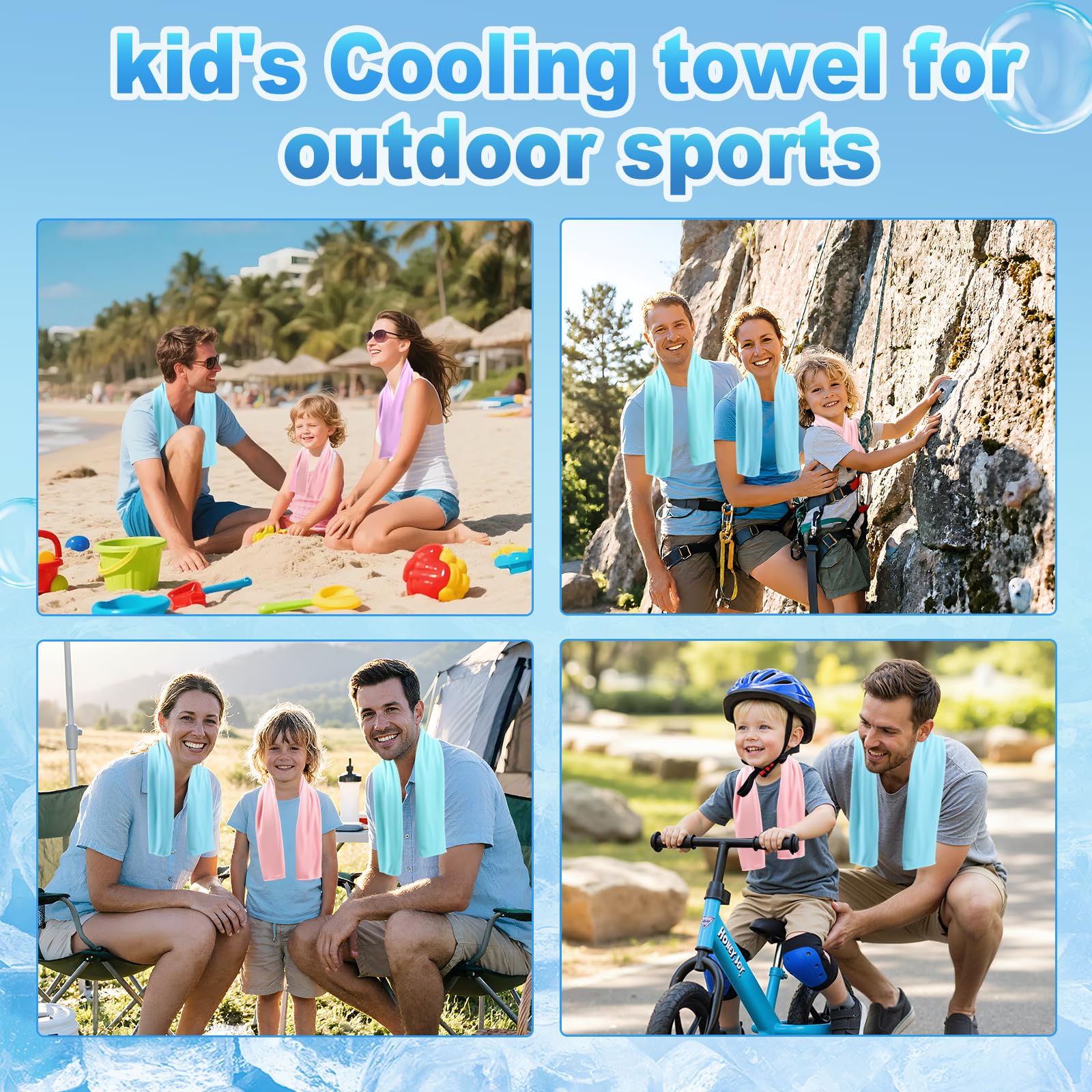 BobbleT 4 Pack Kids Cooling Towels, 30" x 9", Mini Cooling Towels for Neck and Face, Soft Breathable Cooling Neck Wraps for Girls, Ideal for Sports, School, Summer Camp & Outdoor Use