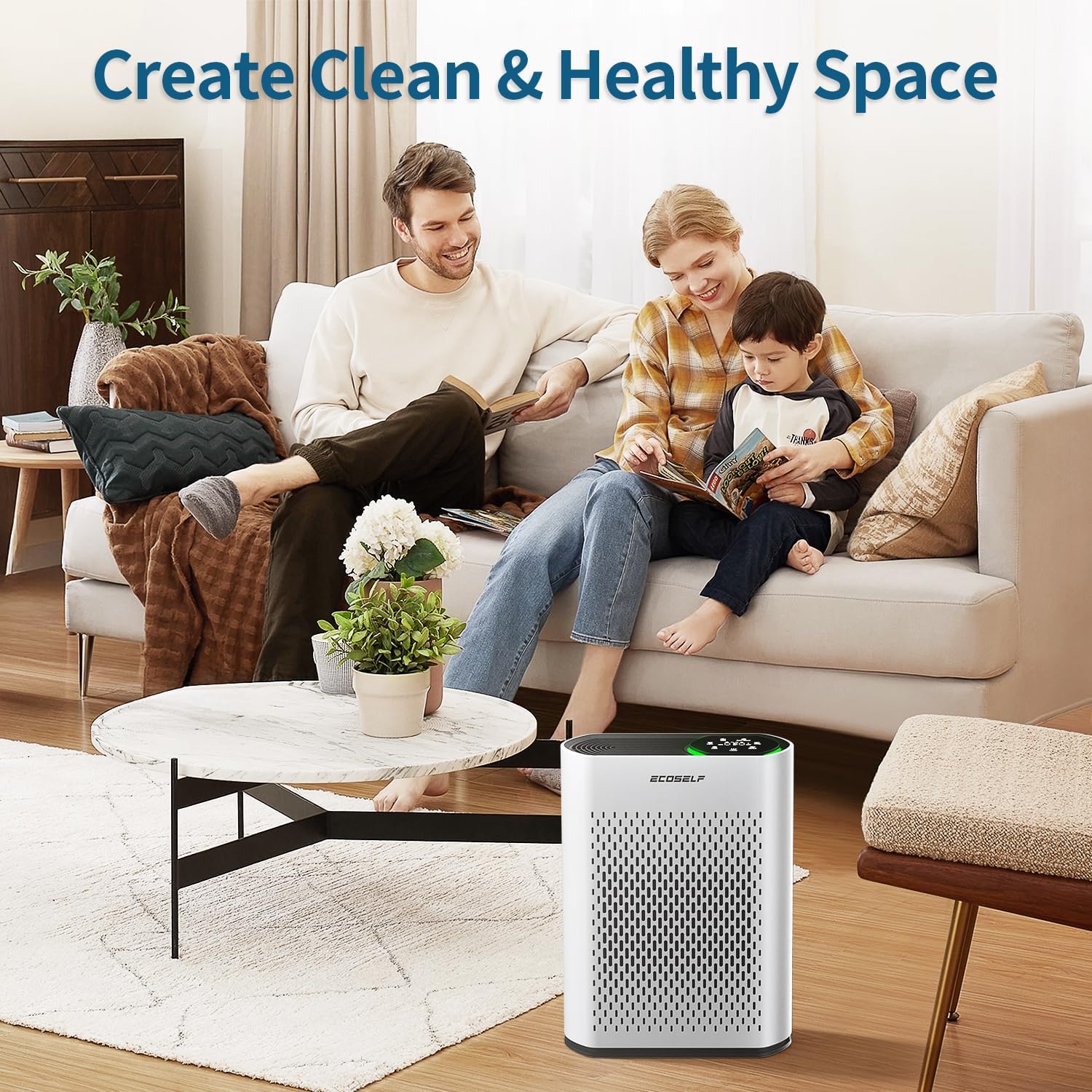 Smart Air Purifiers for Large Room, Cleans 2,400 ft² in 30 Mins, 3-Stage True HEPA, 360° Airflow, Smart WiFi App Control, Ultra-Quiet 20dB Sleep Mode