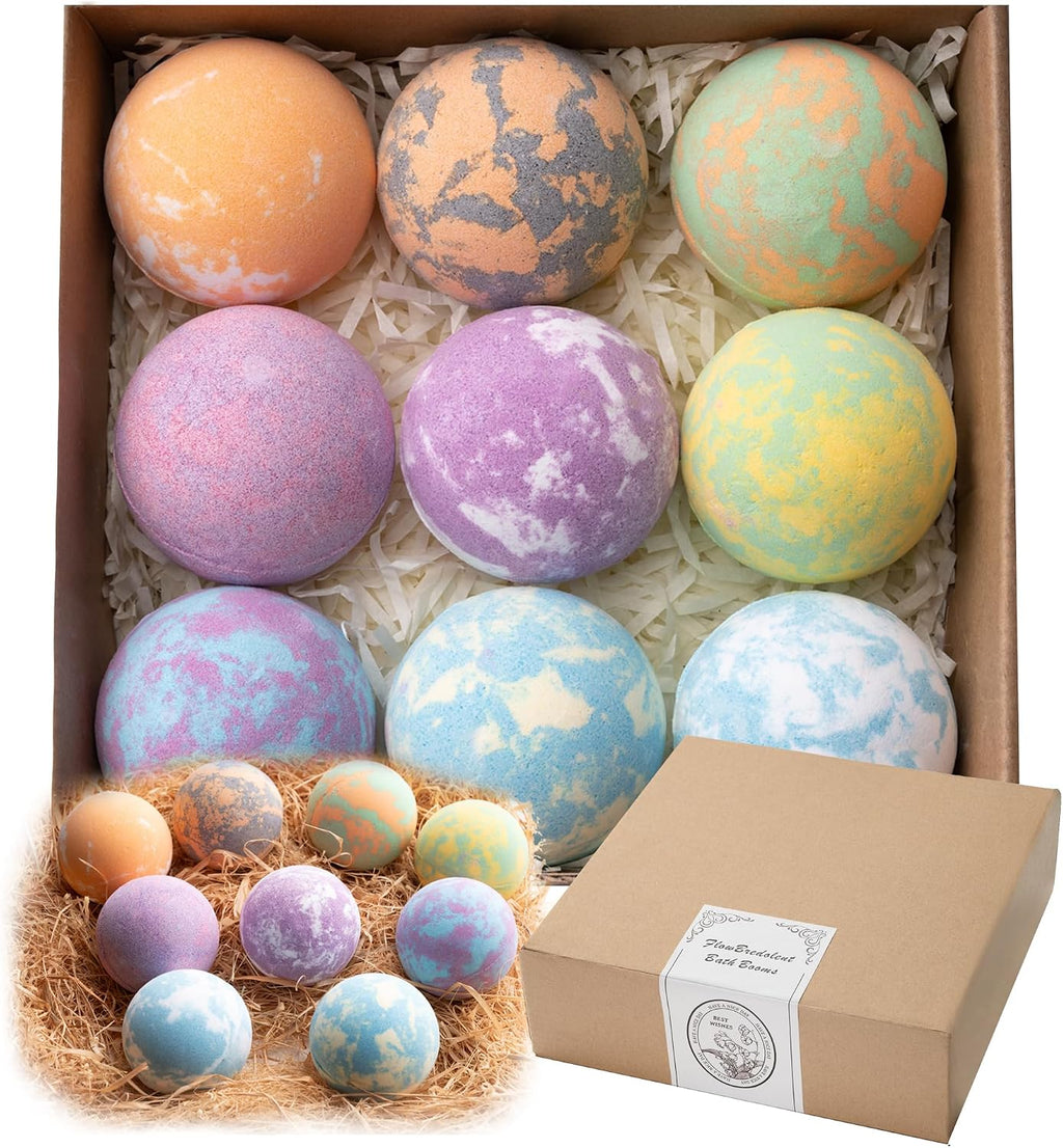 Bath Bombs for Women, 9pcs Handmade Bubble Bath Bombs with Natural Essential Oils, Wonderfull Gift for Women, as Well as Nice Valentine's Day or Birthday Gift for Wife and Girlfriend