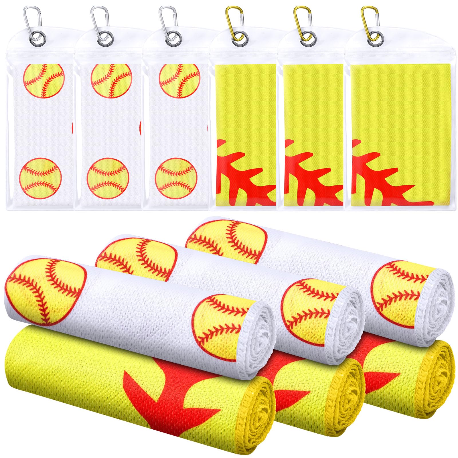 Mindsoft 12 Set Softball Cooling Towels for Sports Team Gifts with Carrying Pouch 30 x 9 Inch Softball Towels Bulk Microfiber Ice Cooling Rags for Birthday Party Favors Swag Bag Stuffers