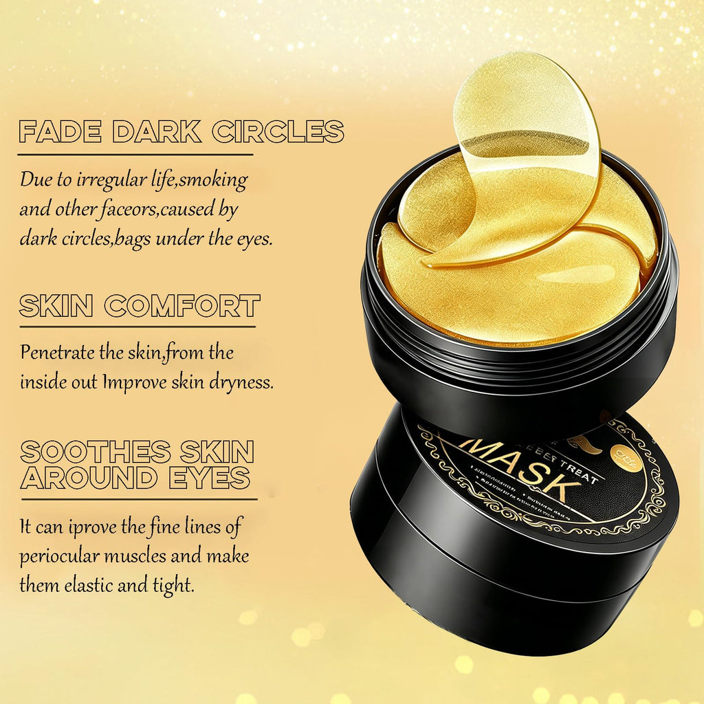 60pcs 24k Gold Eye Mask, Under Eye Patches for Dark Circles, Puffiness & Wrinkles, Hydrating Eye Mask Skincare, Eye Patches for Women, Under Eye Mask, Refresh Your Skin, Reduce Wrinkles and Fine Lines