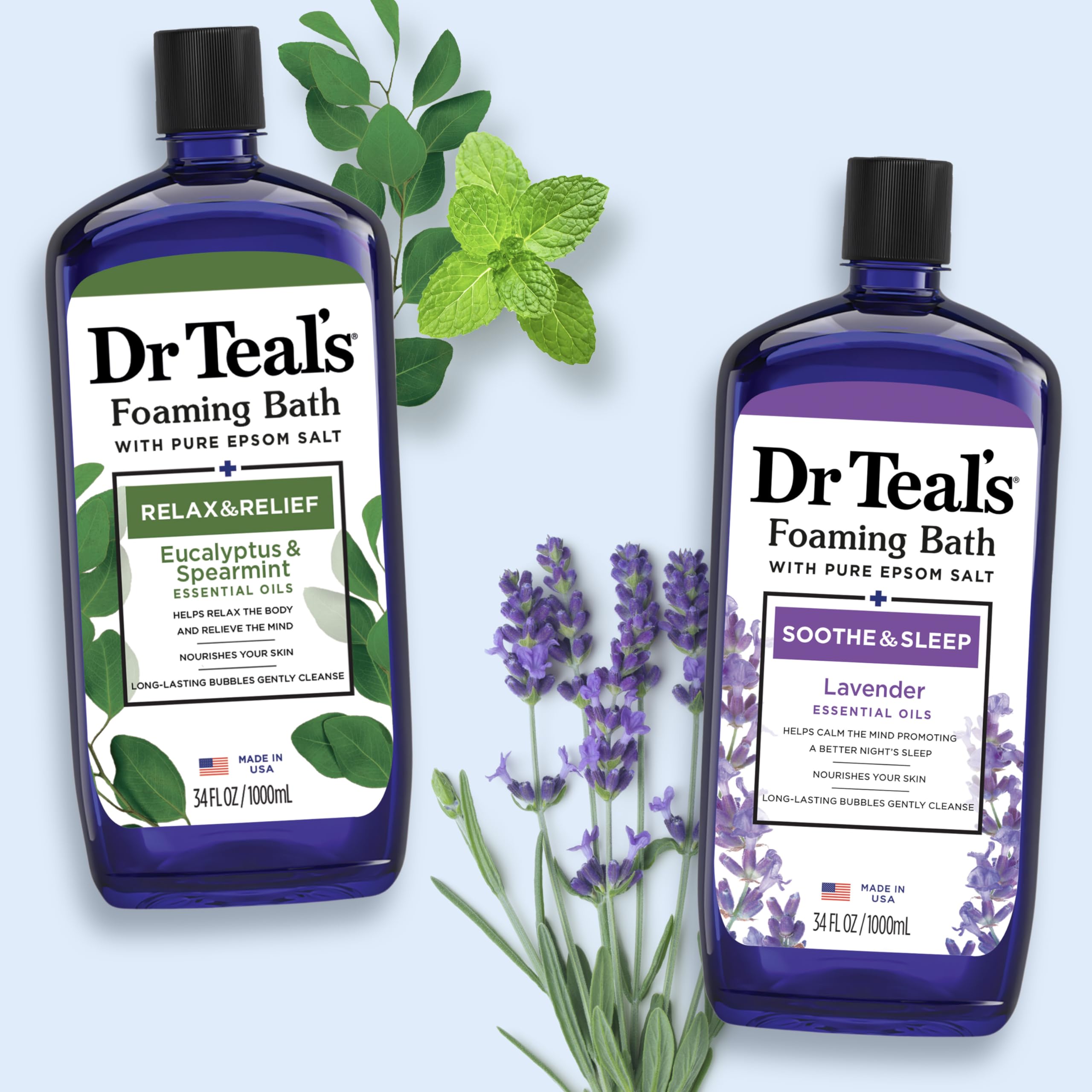 Dr Teal's Foaming Bath with Pure Epsom Salt, Soothe & Sleep with Lavender, 34 fl oz (Pack of 2)