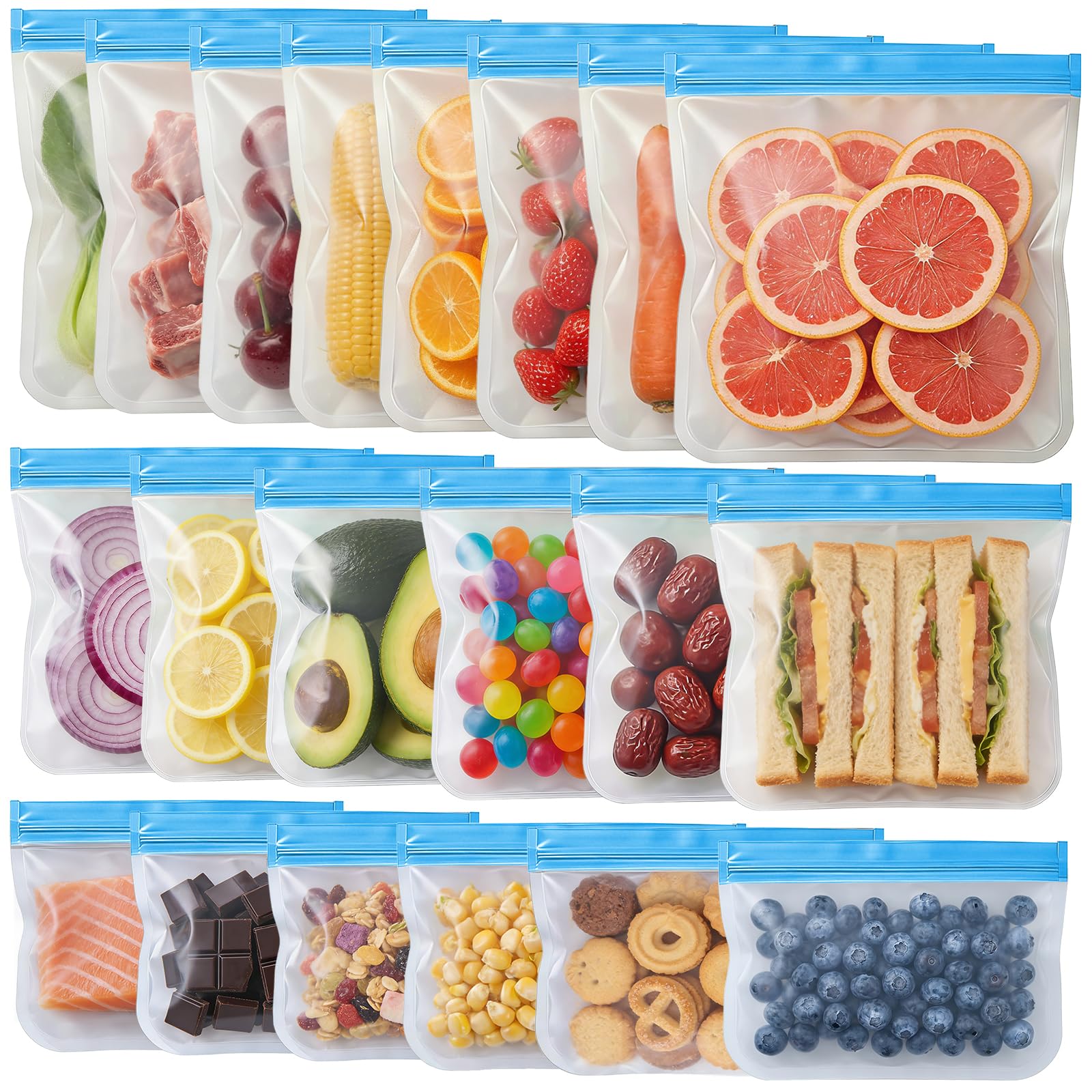 10 Pack Reusable Freezer Bags, Leakproof Reusable Silicone Food Storage Bags BPA Free Contaizers, Snack Sandwich Gallon Bags for Meal Prep, Marinate Meat, Salad Fruit, Veggies, Lunch, Travel, Kitchen