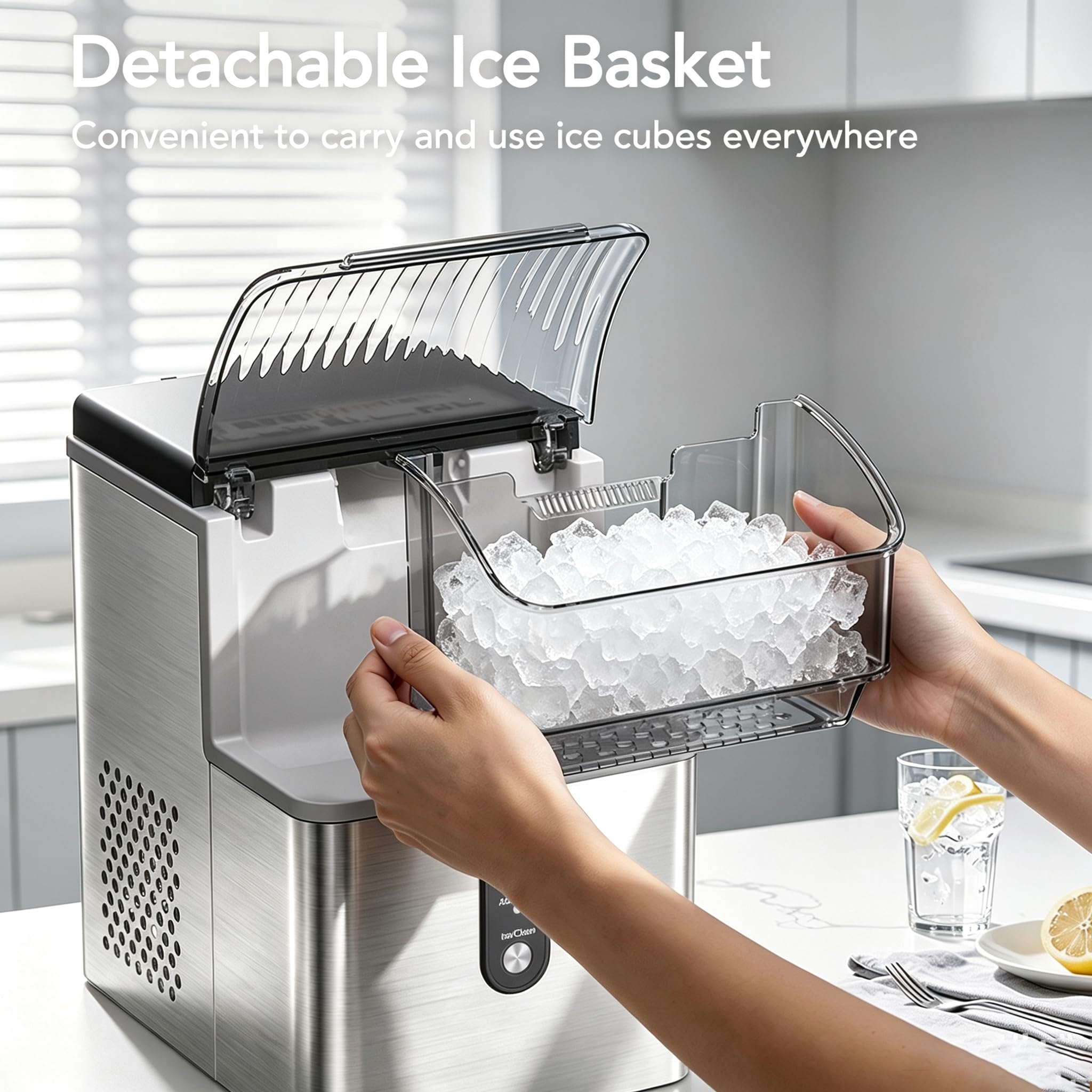 COWSAR Ice Maker Countertop, Portable Ice Machine with Self-Cleaning, 26.5 lbs/24Hrs, 8 Ice Cubes in 6 Mins, Ice Basket and Scoop, Ideal for Home, Kitchen, Bar, Camping