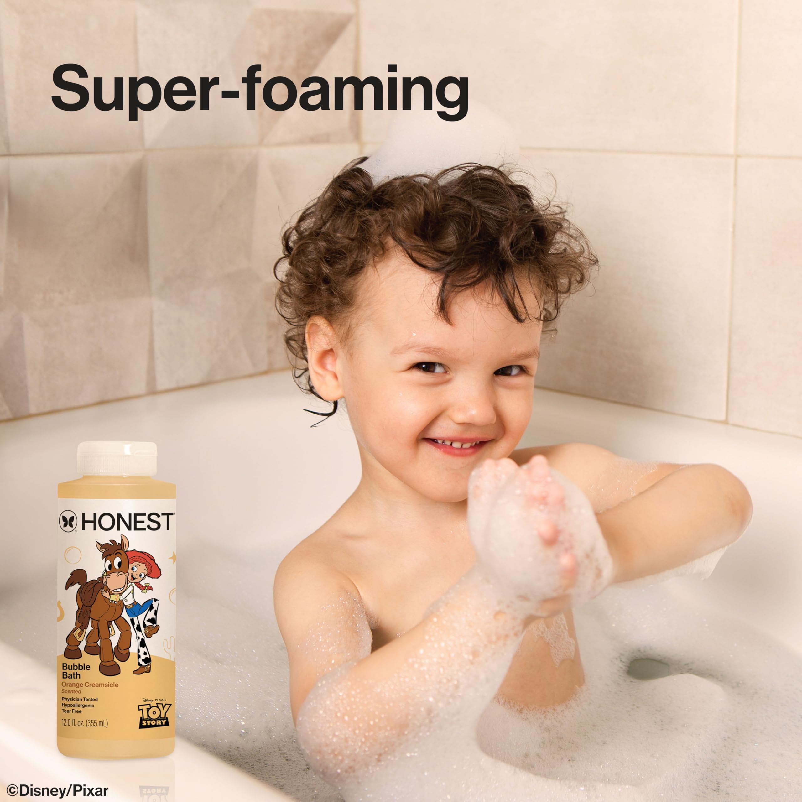 The Honest Company Foaming Bubble Bath & Baby Wash, Tear-Free, Hypoallergenic, Natural Formula, Lavender Calm Scent, 12 fl oz