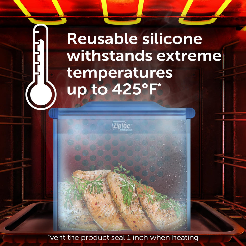 Ziploc Endurables Medium Pouch, 2 Cups, Reusable Silicone Bags and Food Storage Meal Prep Containers for Freezer, Oven, and Microwave, Dishwasher Safe, 2 Pack