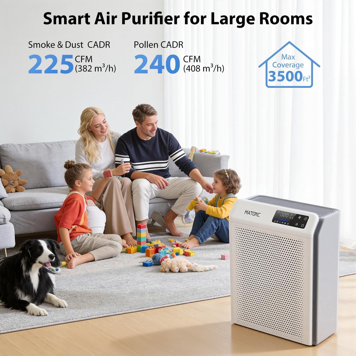 Air Purifier for Home Large Rooms, HEPA Air Purifier with Smart WiFi APP Control,Covers Up to 3500 ft²,AQI Display, Ultra-Quiet Sleep Mode & Auto Mode, Air Cleaner for Pet Hair Dust Pollen Odors