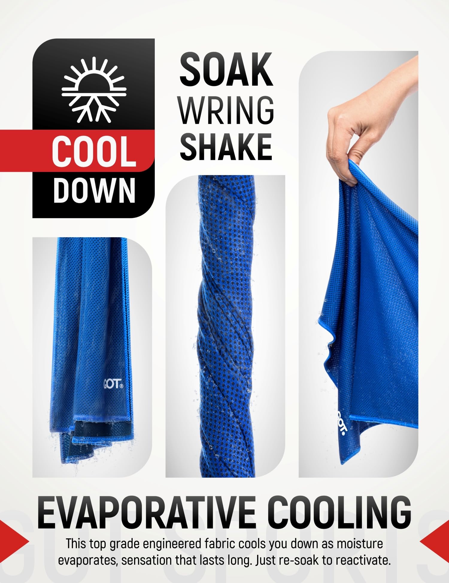 Instant Cooling Towel Neck & Face - Sweat Rag Neck Wraps Gym Workout | 40x12 Inch, Evaporative Cooling, Wet Wring Snap Activation, Lightweight, UPF 40+, Outdoor Adventures