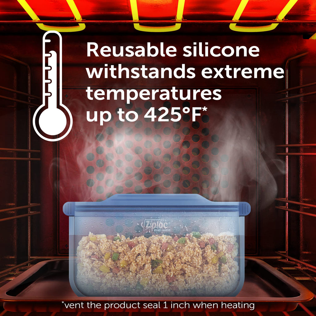Ziploc Endurables Medium Pouch, 2 Cups, Reusable Silicone Bags and Food Storage Meal Prep Containers for Freezer, Oven, and Microwave, Dishwasher Safe, 2 Pack