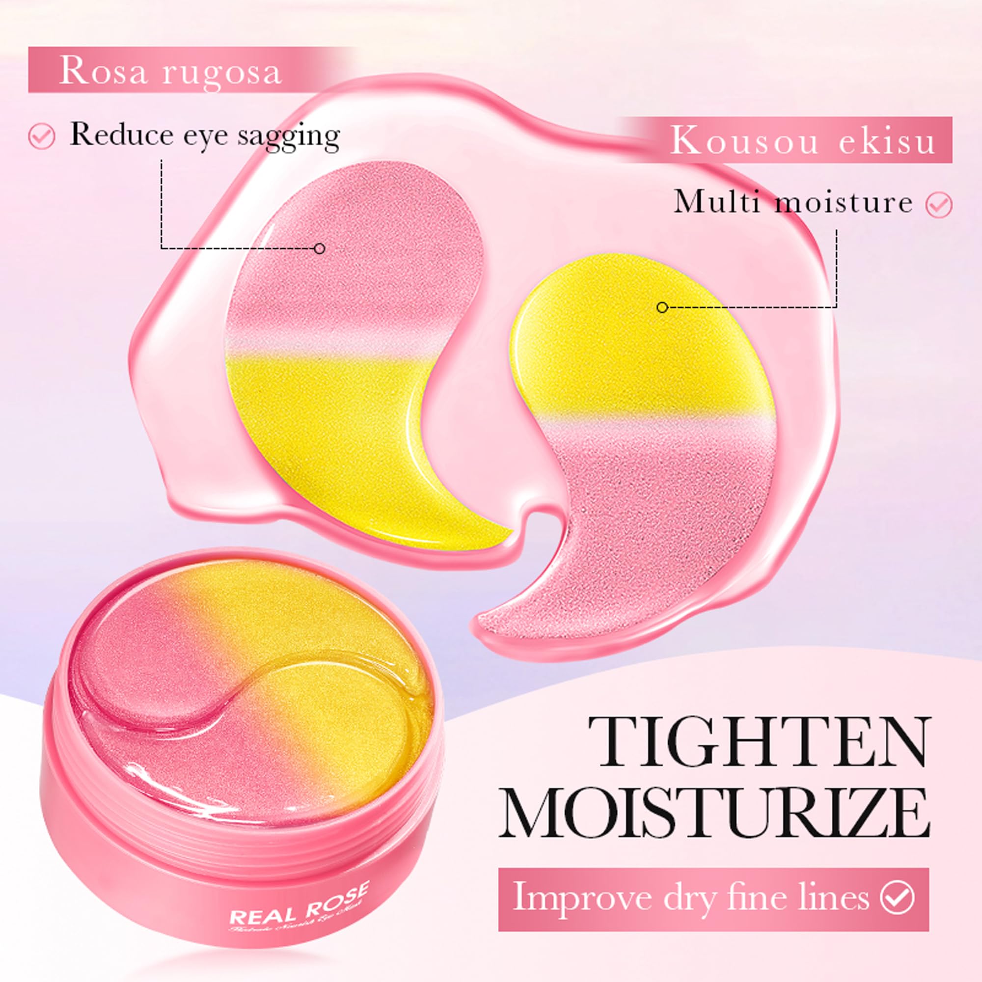 AKARY Eye Patches Rose Hydra-Gel Eye Mask Sheet Lady Skin Care Pad Remove Fine Lines Smooth Repair the Eyes Skin, Under Eye Gel for Moisturizing and Relieving, Firm the Look of the Eye Area