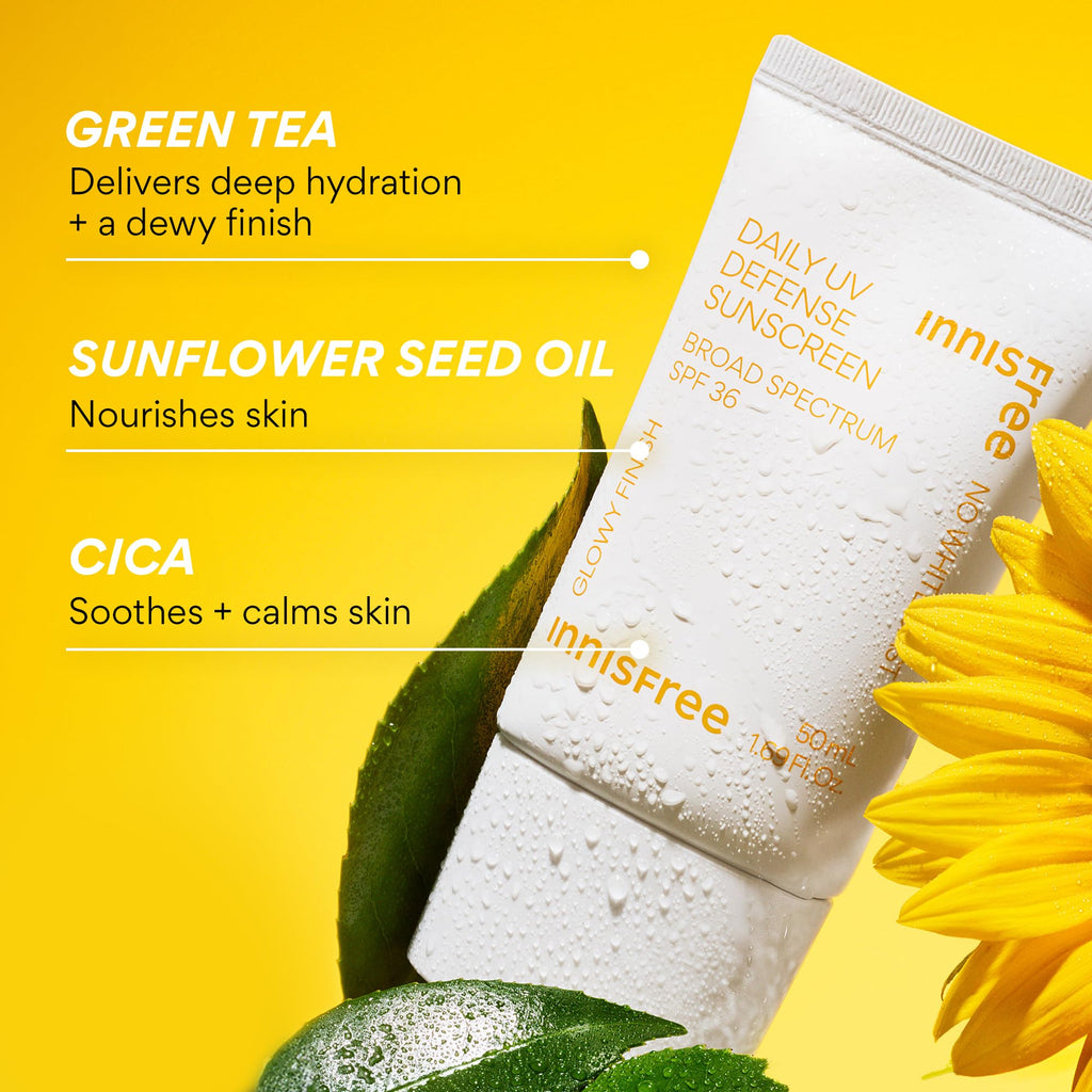 innisfree Daily UV Defense SPF 50+ PA++++ Korean Face & Body Sunscreen, Broad Spectrum, Invisible Finish, No White Cast, Lightweight, Hydrating