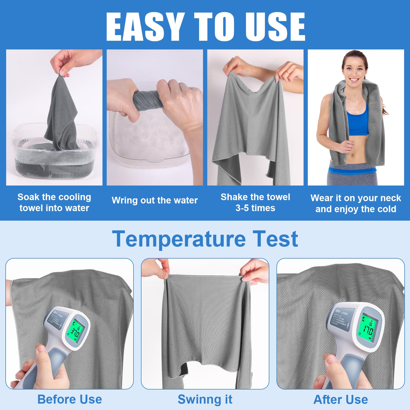 4 Pack Cooling Towel for Gym Fitness Yoga Hiking,Hot Weather Cool Towels Cloth Rags Wrap for Neck Face(4 Pack-02)