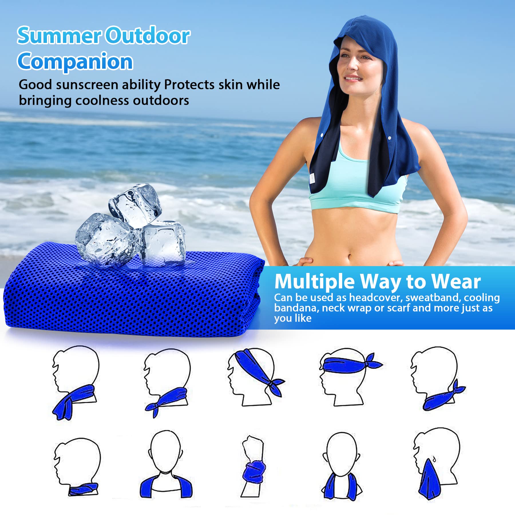 Sukeen Cooling Hoodie Towel, Cooling Towels for Neck and Face Quick Drying Absorbent, UV Protection Cooling Neck Wraps, Sport Workout Camping Cycling Cooling Towel