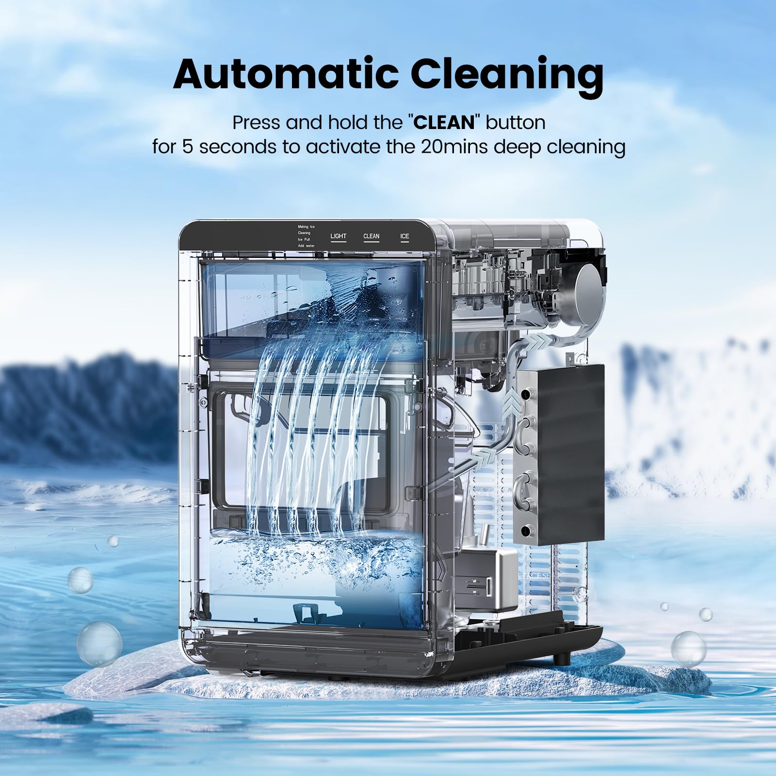 COWSAR Ice Maker Countertop, Portable Ice Machine with Self-Cleaning, 26.5 lbs/24Hrs, 8 Ice Cubes in 6 Mins, Ice Basket and Scoop, Ideal for Home, Kitchen, Bar, Camping