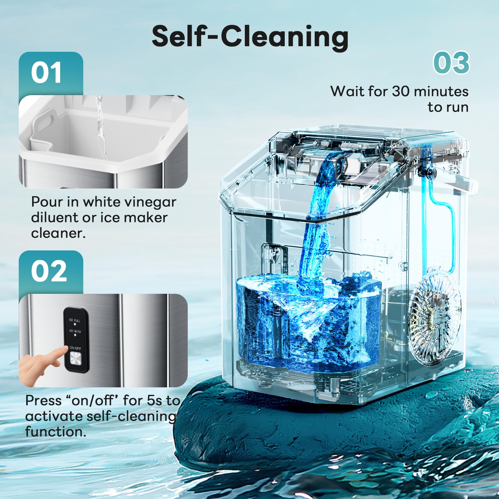 Electactic Nugget Ice Makers Countertop, Portable Ice Maker with Self-Cleaning, 35Lbs Per Day, Self Dispensing Design, One-Click Operation, 1.8L Water Tank, 1.5Lbs Ice Storage, for Home/Office/Kitchen