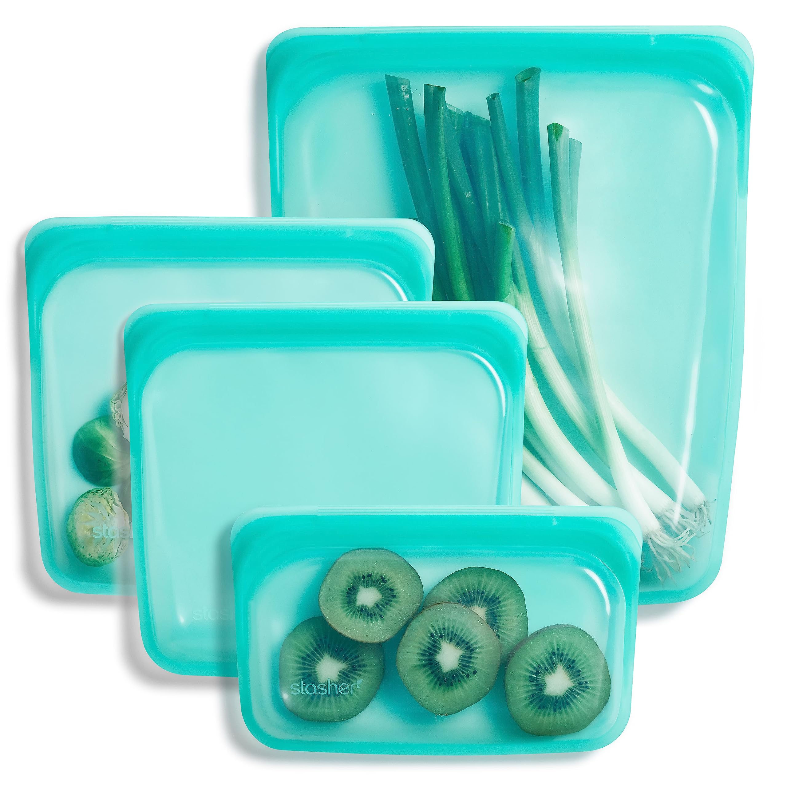 Stasher Silicone Reusable Food Storage Bags, 4-Pack, Reusable Freezer Bags, Microwave, Dishwasher, Oven Safe, Sous Vide, Premium Lunch Containers, Eco Friendly, Snack Bags, Food-safe Silicone, Clear | Reusable Food Bags