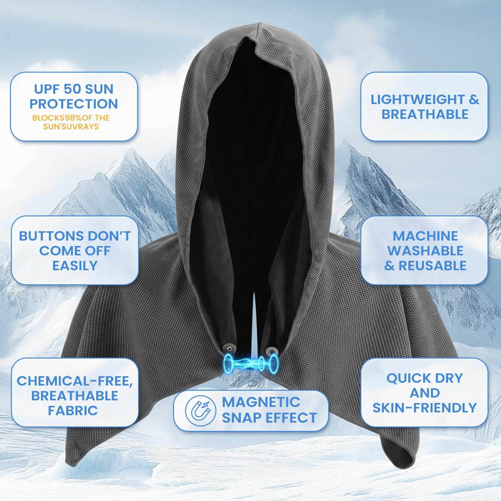 3 Pack Cooling Hoodie Towels for Neck and Face, Ice Towels for Hot Weather | UPF 50 Sun Protection & Instant Cooling, Soft Breathable Towel for Sport, Work Out, Gym, Camping & More Activities