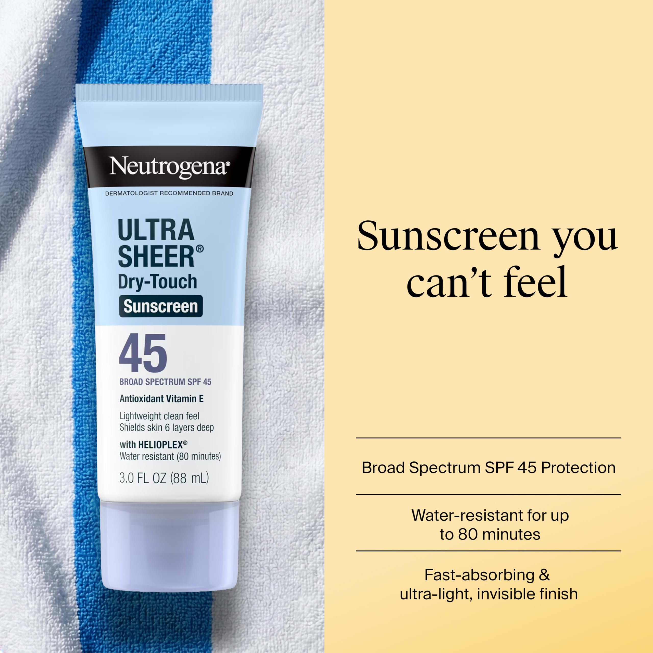 Neutrogena, Ultra Sheer Dry-Touch Sunscreen SPF 55 for Face and Body, Lightweight Non Greasy Broad Spectrum Uva/Uvb Protection, No White Cast, Water Resistant (80 Min) Travel Sunscreen Lotion, 88.7 mL