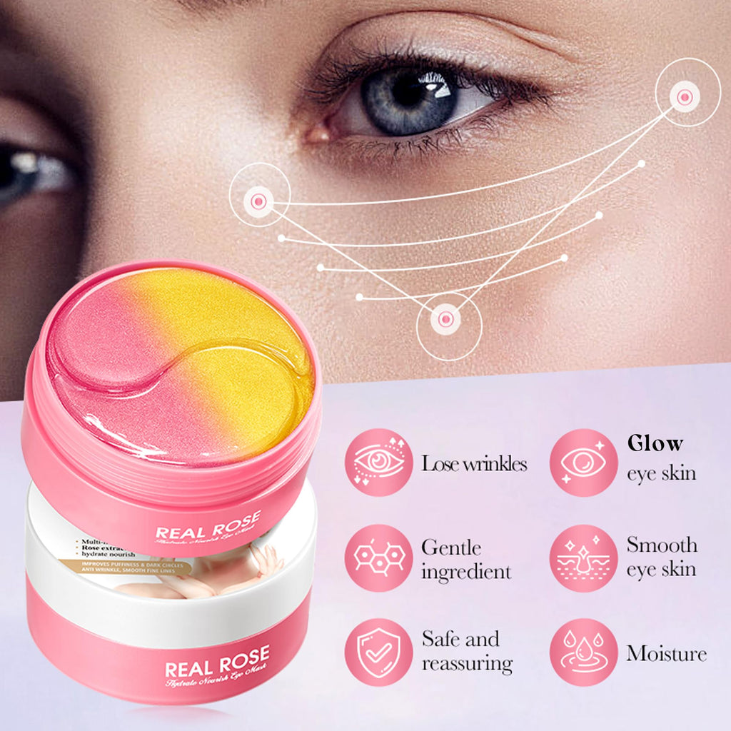 AKARY Eye Patches Rose Hydra-Gel Eye Mask Sheet Lady Skin Care Pad Remove Fine Lines Smooth Repair the Eyes Skin, Under Eye Gel for Moisturizing and Relieving, Firm the Look of the Eye Area