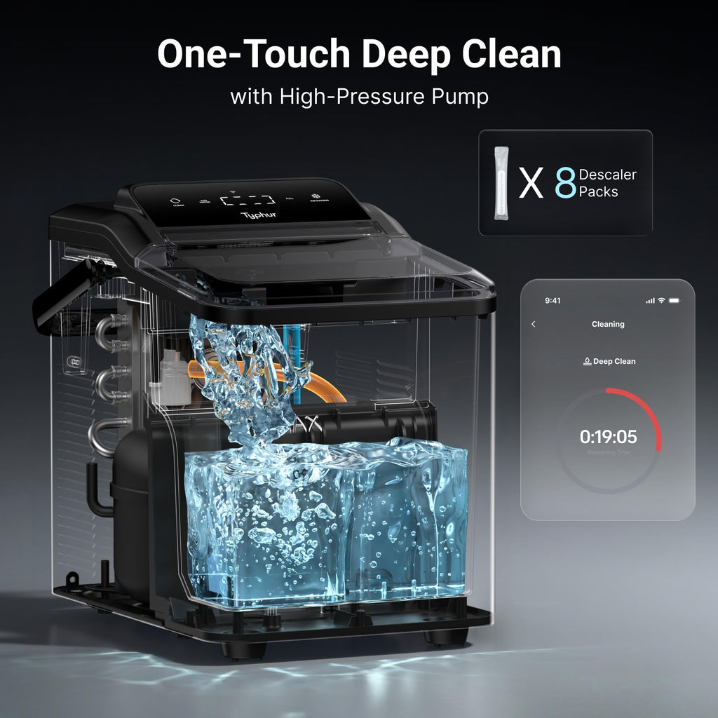 Typhur Smart Nugget Ice Maker Countertop with App Control, Pebble Ice Machine, Portable Pellet Ice Maker with Handle, Self-Cleaning Pump, 8 Cleaners, 35lbs/24H for Home, Kitchen, Office, RV, Silver