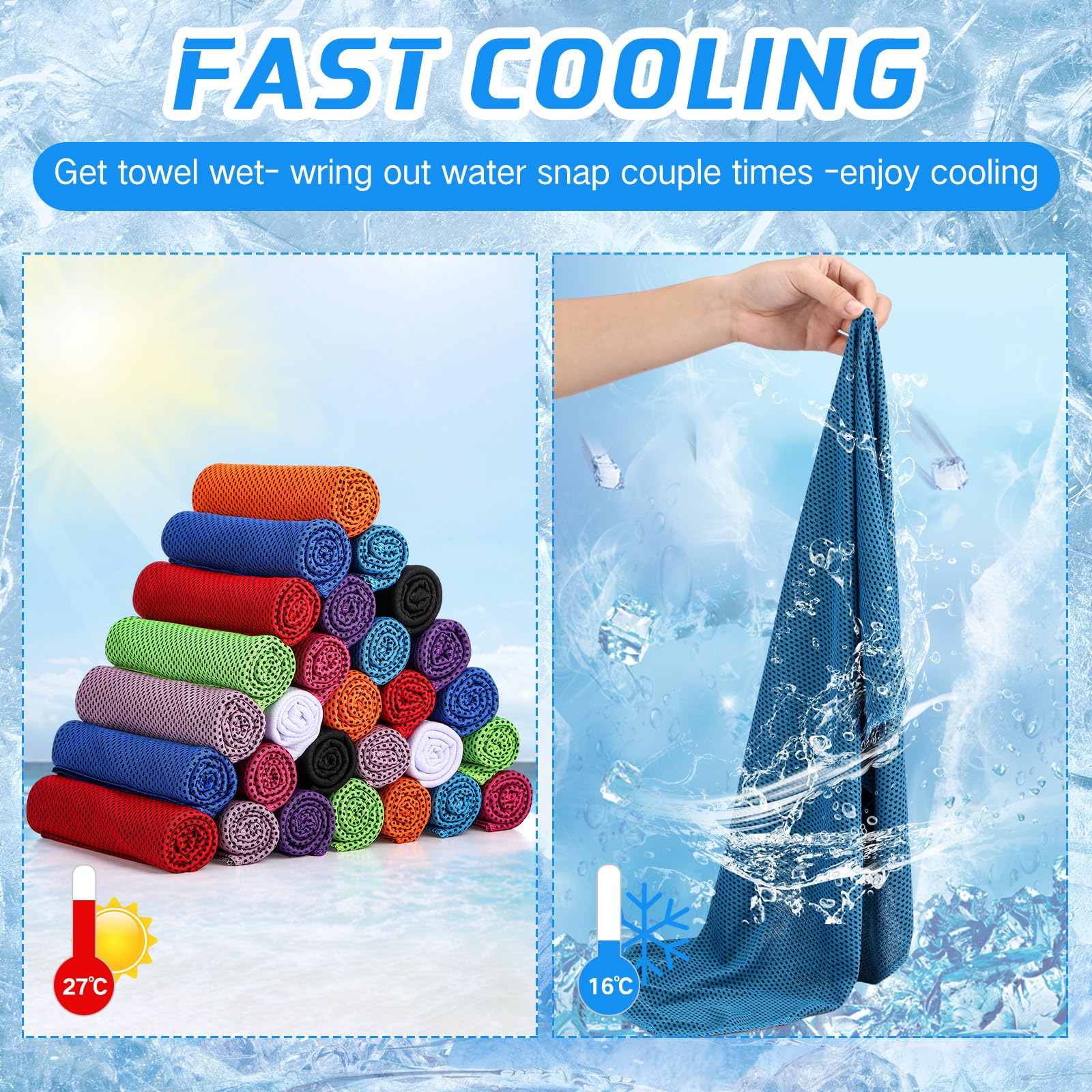 BBTO 800 Pcs Microfiber Ice Towel - 32 x 12 Inch Cooling Cold Towel for Neck and Face Breathable Chilly for Yoga, Sport, Gym, Workout, Camping and More Activities (Multicolor)