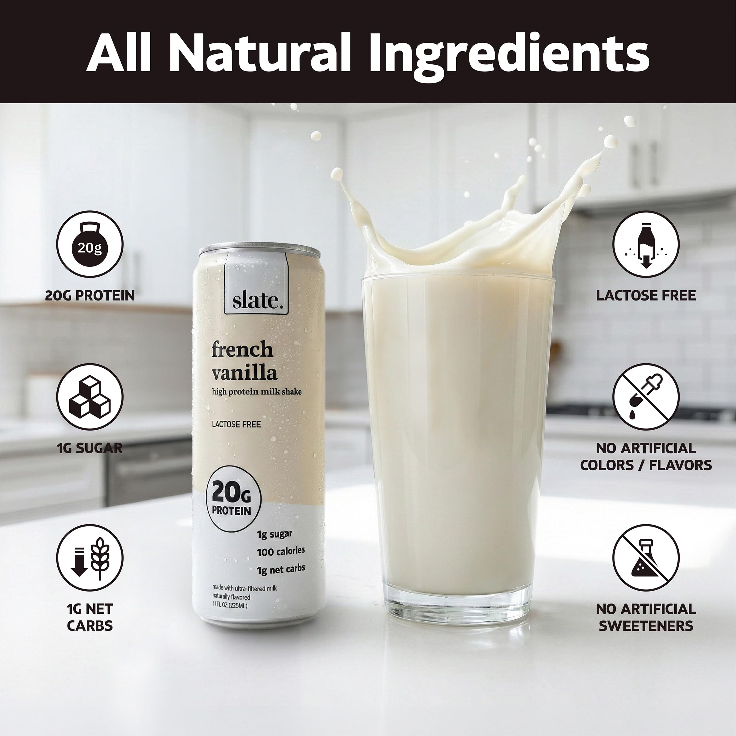 Slate Milk High Protein Milk Shake (Classic Chocolate) 12 Cans, 11 fl oz | Lactose Free - 20g Protein - 1g Sugar - 100 Calories - 2g Net Carbs - No Added Sugar - Natural, Breakfast Boost, Post Workout