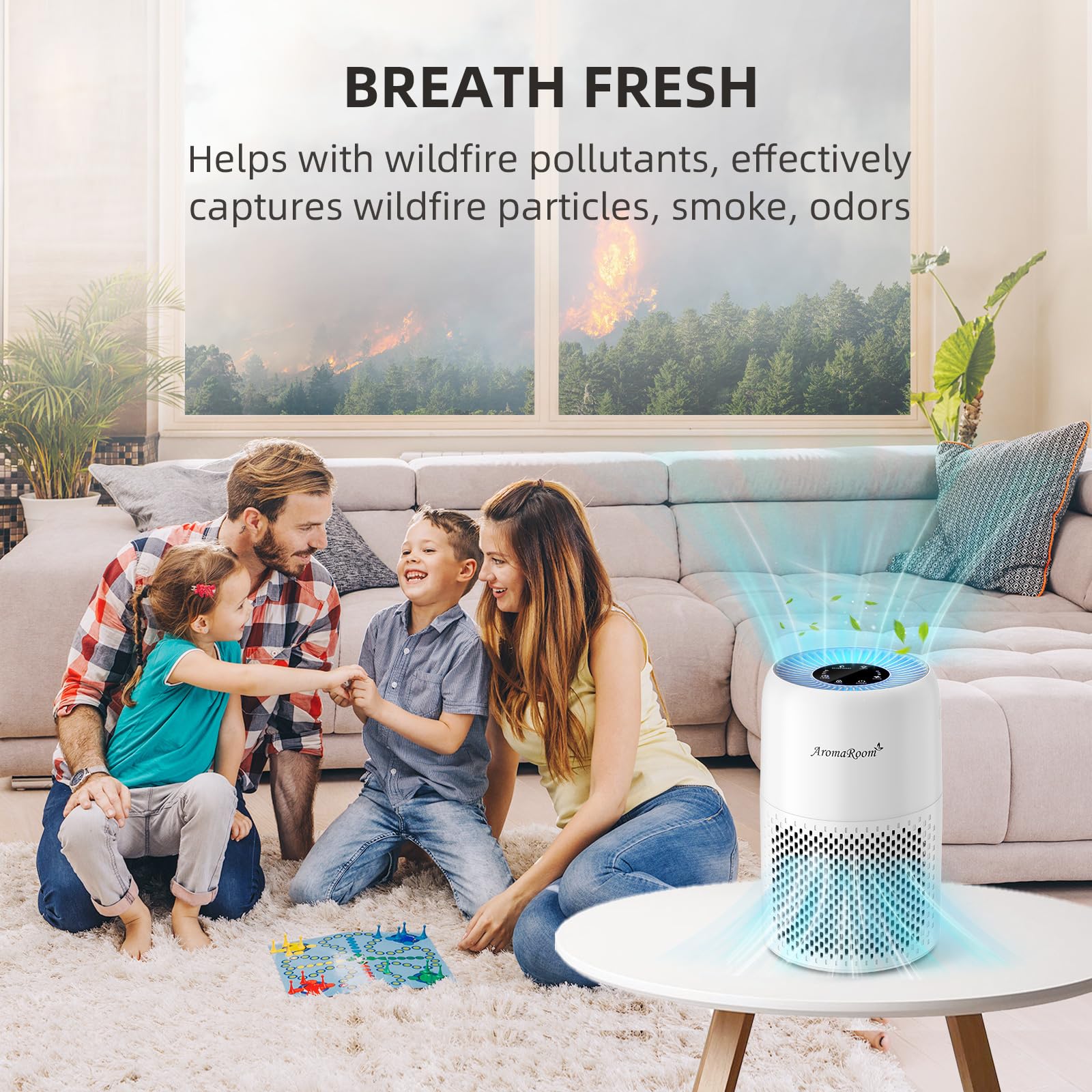 Air Purifier for Home Bedroom, AromaRoom H13 HEPA Air Filter For Smoke Pollen Dander Hair Smell Air Cleaner, 3-in-1 Filter with Sleep Mode, Quiet Air Cleaner For Pets, Home, Baby Room (White)