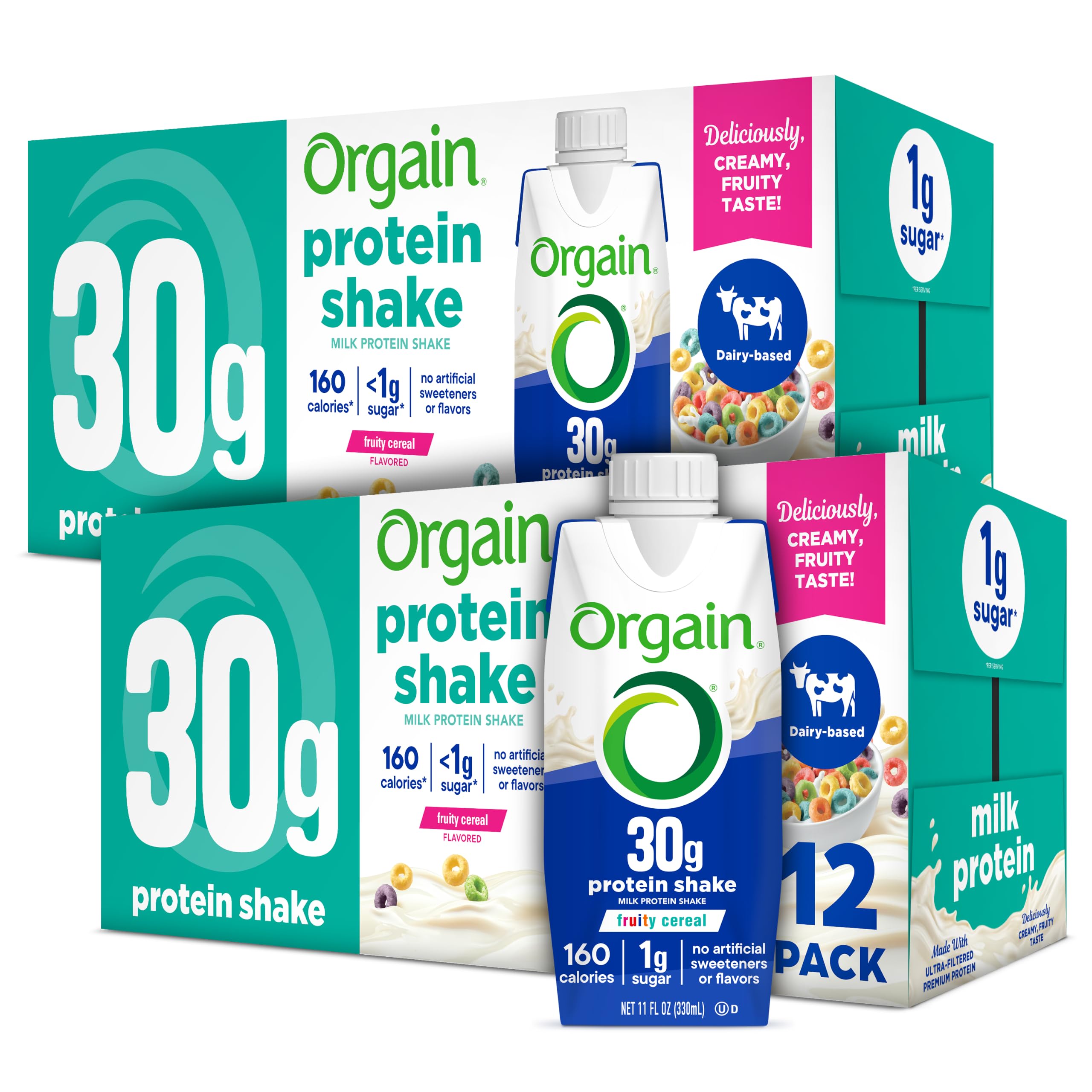 Orgain 30g High Protein Shake, Dairy Isolate Milk Protein, Chocolate Fudge, 5g BCAAs, 1g Sugar Per Serving, Meal Replacement, Ready to Drink, Keto Friendly, Gluten-Free 11 Fl Oz (Pack of 12)