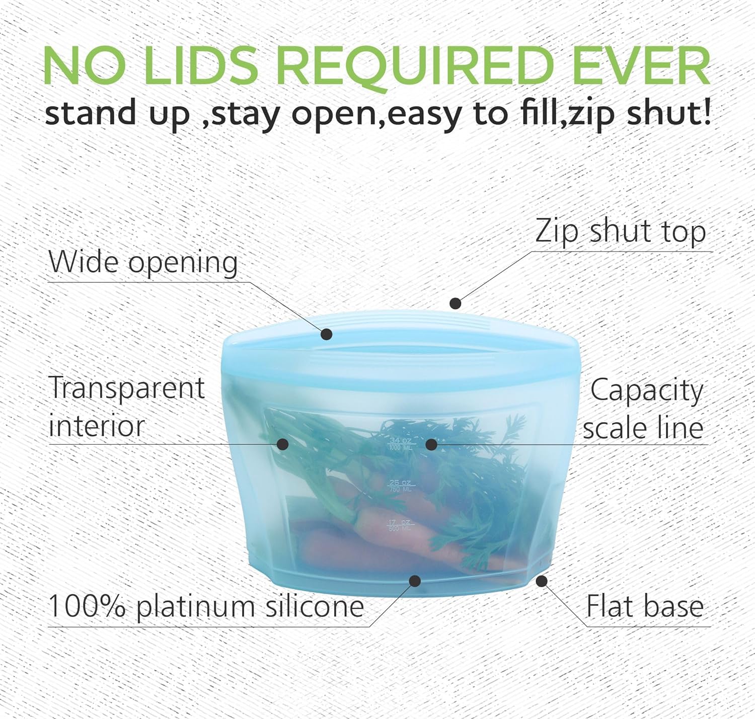 Zip Standing Reusable Silicone Food Storage Bag, Stand Up Food Storage Container, Reusable Zipper seal bag, no lid required, for Food Storage& Meal Prep, Freezer Oven Dishwasher - Safe, Set of 6 Bowls