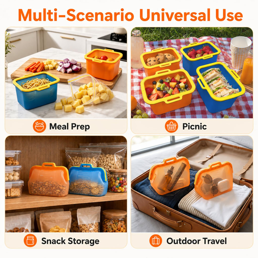 Reusable Silicone Food Storage Bags, NUZEAK Magnetic Seal Reusable Storage Bags, Stand Up Silicone Freezer Bags for Food, Fruit, Snack, Sandwich, Meal Prep, Dishwasher Safe, 50oz, 1 Pack