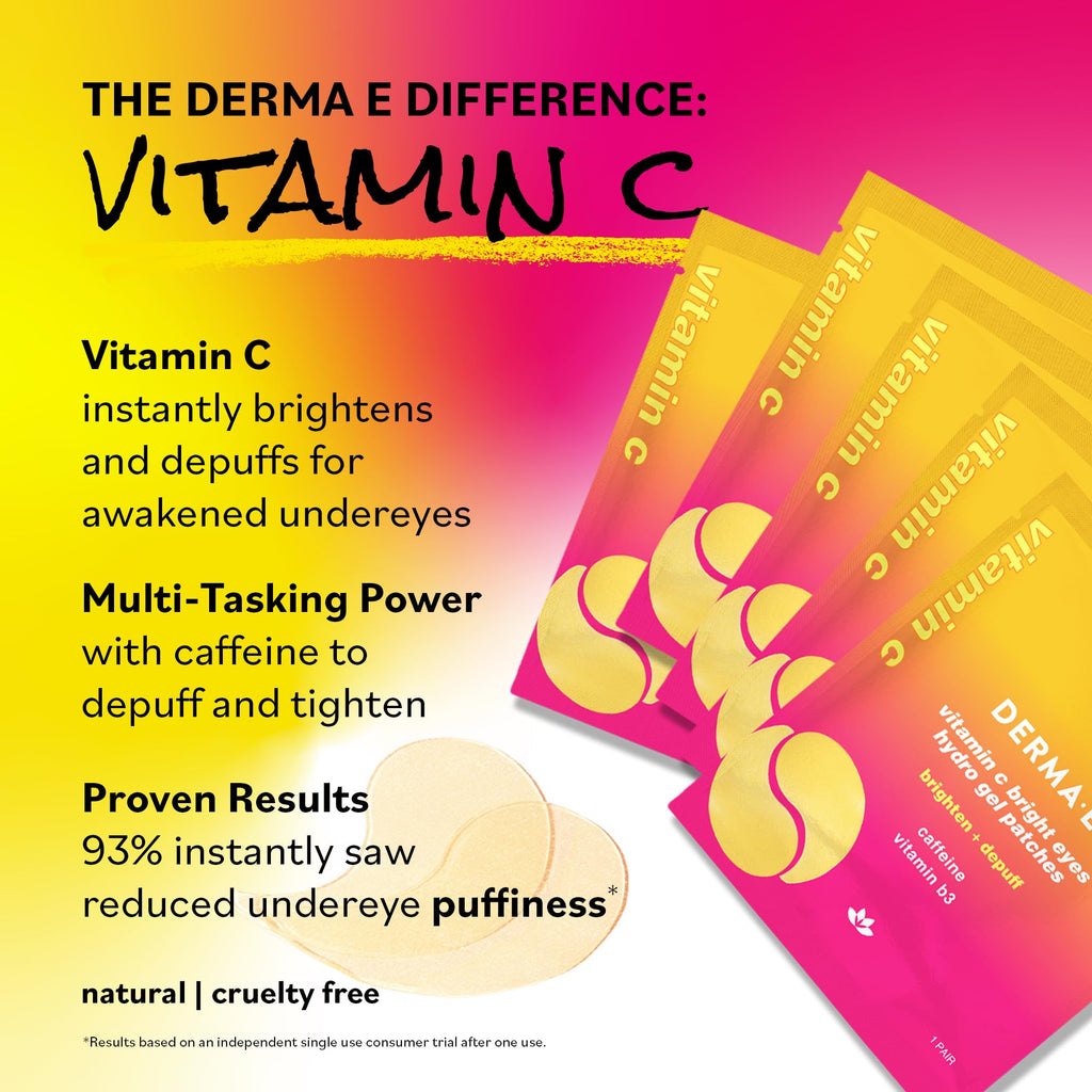 Derma E Vitamin C Bright Eyes Hydro Gel Under Eye Patches for Dark Circles (60 Ct, 30 Pairs) Allantoin, Caffeine & Vitamin B3, Eye Patches for Fine Lines, Wrinkles, Dark Circles & Puffy Eyes