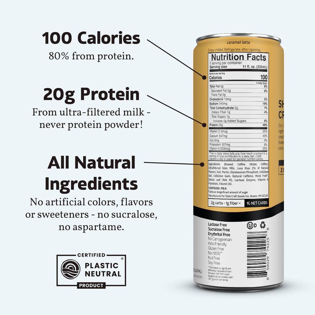 Slate Milk High Protein Milk Shake (Classic Chocolate) 12 Cans, 11 fl oz | Lactose Free - 20g Protein - 1g Sugar - 100 Calories - 2g Net Carbs - No Added Sugar - Natural, Breakfast Boost, Post Workout