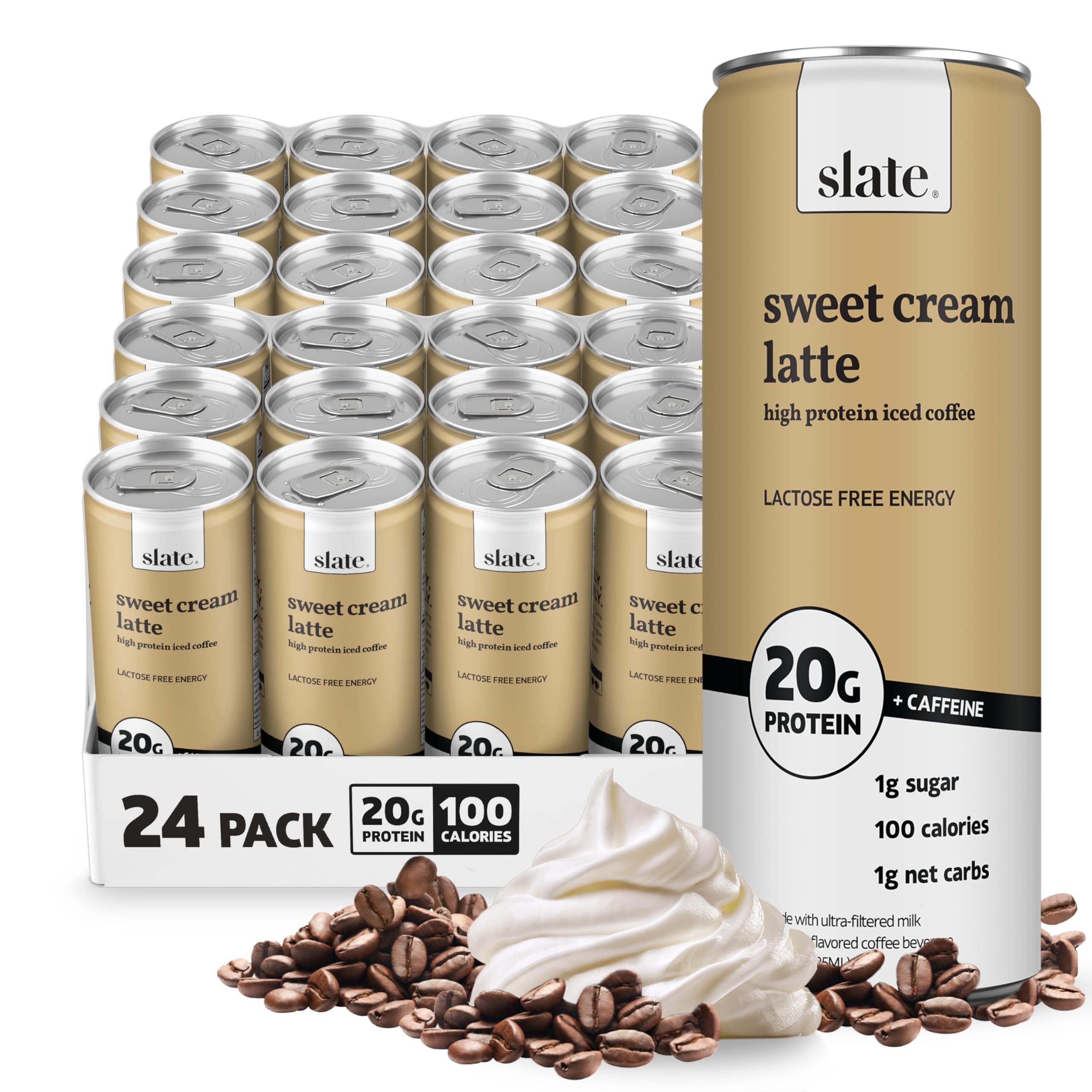 Slate Milk High Protein Milk Shake (Classic Chocolate) 12 Cans, 11 fl oz | Lactose Free - 20g Protein - 1g Sugar - 100 Calories - 2g Net Carbs - No Added Sugar - Natural, Breakfast Boost, Post Workout