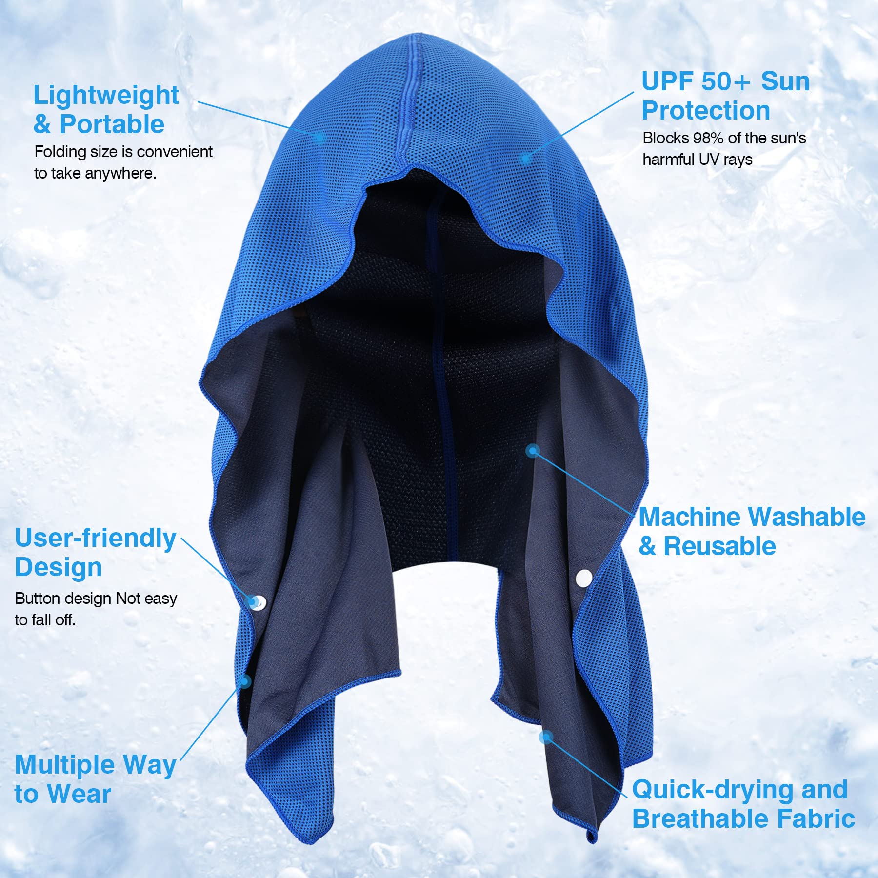 Sukeen Cooling Hoodie Towel, Cooling Towels for Neck and Face Quick Drying Absorbent, UV Protection Cooling Neck Wraps, Sport Workout Camping Cycling Cooling Towel