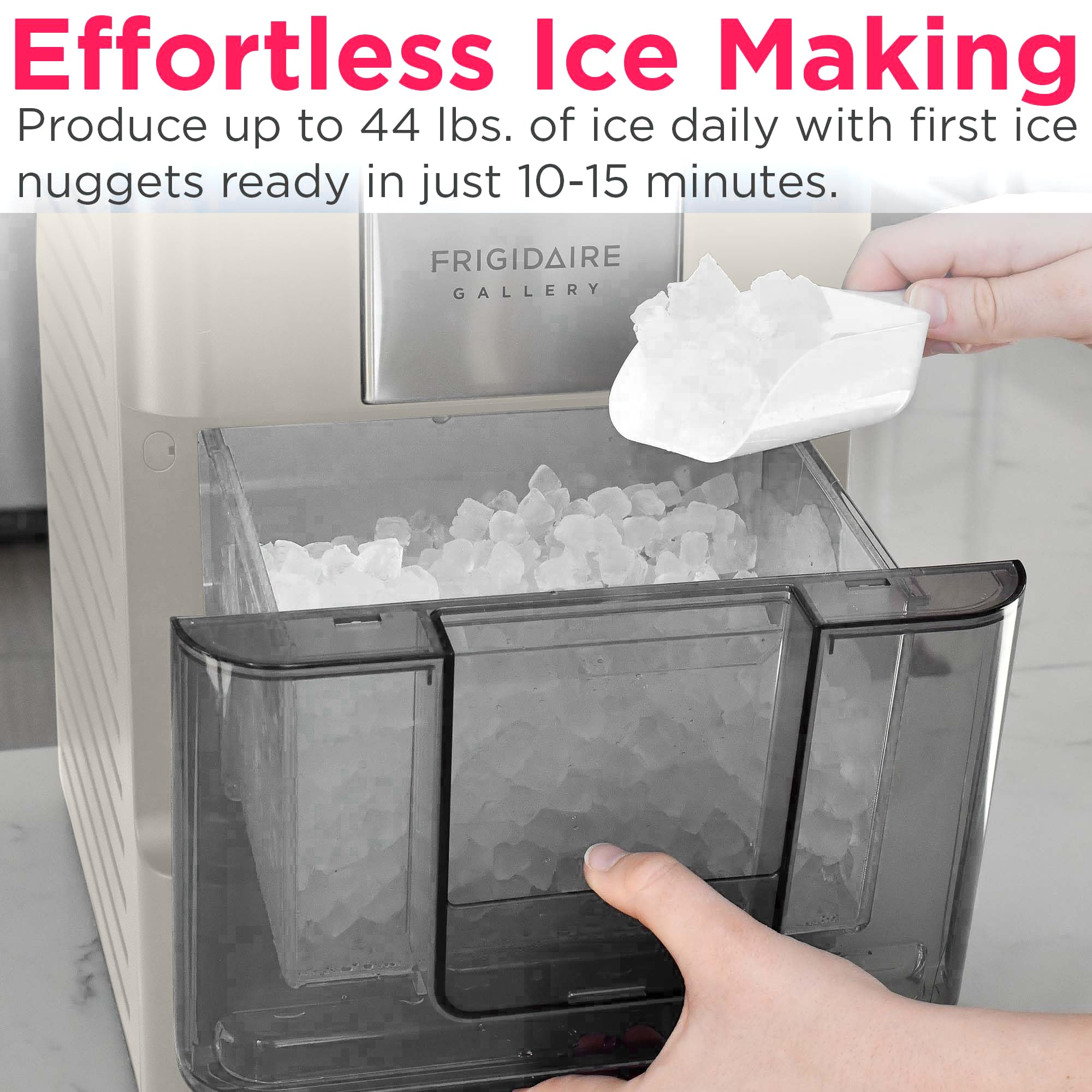 Frigidaire Compact Countertop Ice Maker, Makes 26 Lbs. of Bullet Shaped Ice Cubes Per Day, Silver Stainless