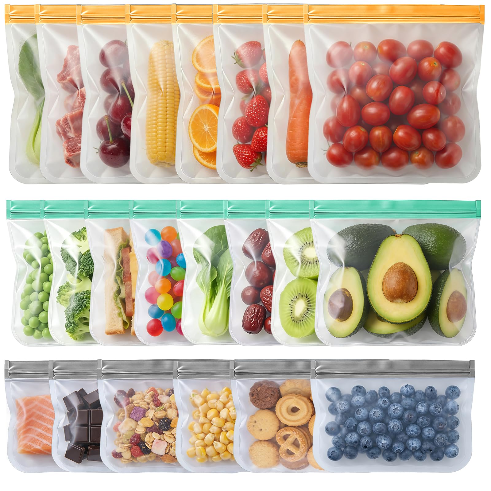 10 Pack Reusable Freezer Bags, Leakproof Reusable Silicone Food Storage Bags BPA Free Contaizers, Snack Sandwich Gallon Bags for Meal Prep, Marinate Meat, Salad Fruit, Veggies, Lunch, Travel, Kitchen