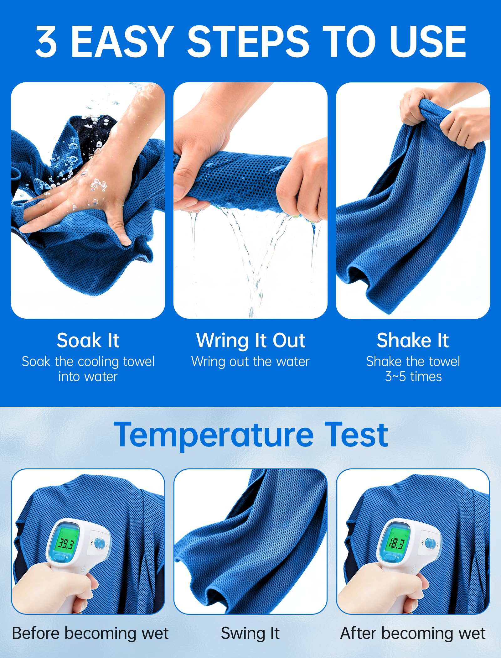 Cooling Towels for Neck and Face: Instant Cool Towel for Hot Weather UPF 50 Quick Dry Microfiber Sweat Towel for Gym Sports Workout Travel - 40"x12", 4 Packs Multicoloured