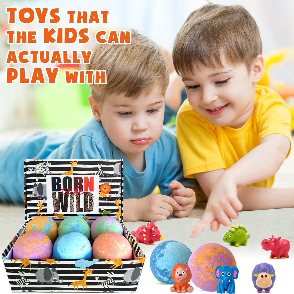 Bath Bombs for Kids with Surprise Inside - Organic, Gentle & Kid Friendly Bubble Bath Fizzies with Toys Inside. Spa Bath Fizz Balls Kit. Fizzy Balls w/Rich Bubbles, Birthday Gifts for Boys, Girls