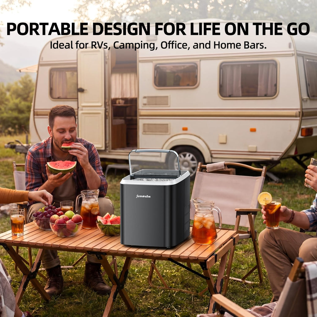 Portable Ice Maker Countertop - 26Lbs/24H Bullet Ice Machine with Self-Cleaning, Stainless, Makes 9 Ice Cubes in 6-8 Mins, 2 Sizes of Ice for RV Kitchen Home Party Camping, 1.5L Water Tank